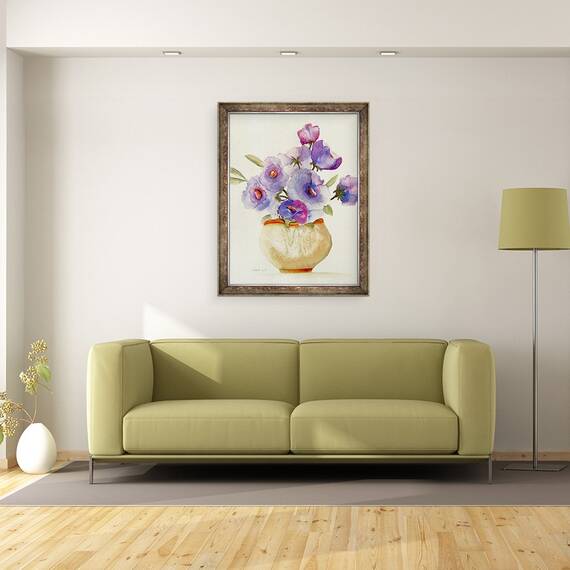 Tablou inramat - Neela Pushparaj - Anemone violet intr-o vaza, 60 x 80 cm - 2- Roveli
