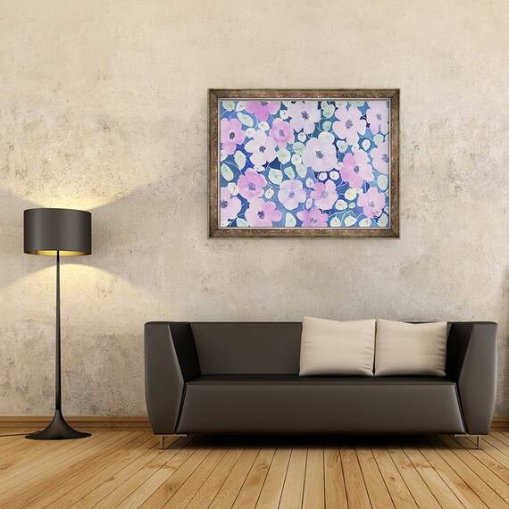 Tablou inramat - Neela Pushparaj - flori in roz, 60 x 80 cm - 2- Roveli