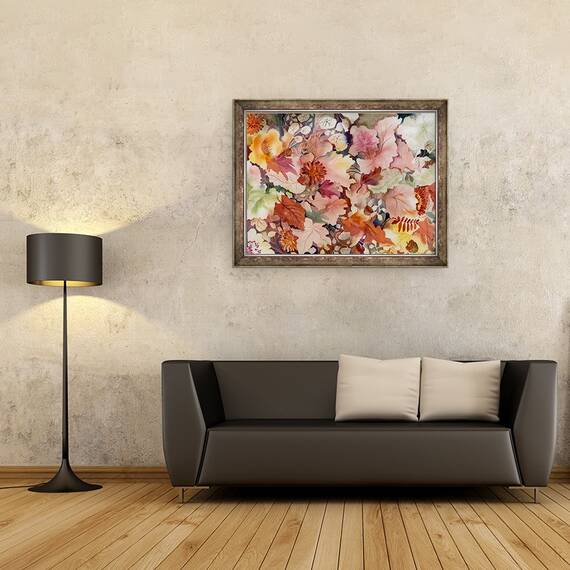 Tablou inramat - Neela Pushparaj - Frunze de toamna si flori, 60 x 80 cm - 2- Roveli