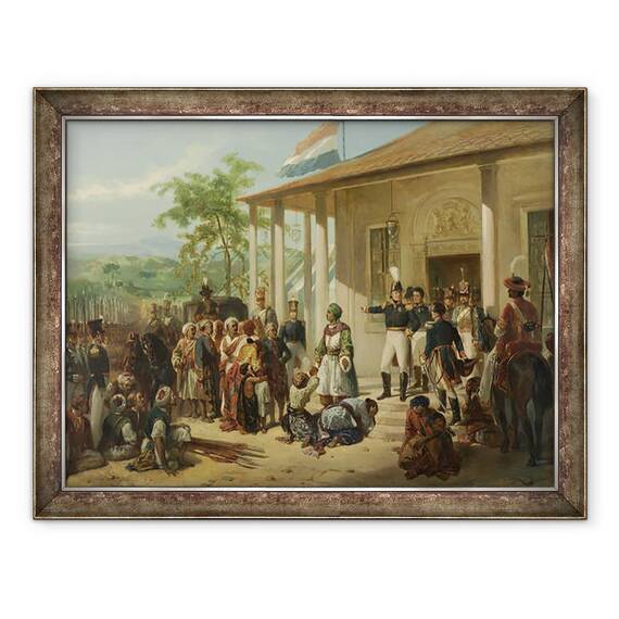 Tablou inramat - Nicholas Pieneman - Arestarea lui Diepo Negoro de catre general-locotenent Baron De Kock, 60 x 80 cm - - Roveli