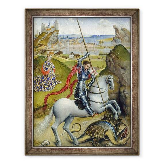 Tablou inramat - Rogier van der Weyden - Sfantul Gheorghe si Dragonul, 60 x 80 cm - - Roveli