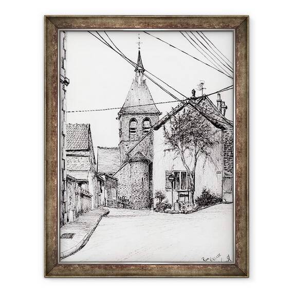 Tablou inramat - Vincent Alexander Booth - Biserica din Laignes Franta, 2007, 60 x 80 cm - - Roveli
