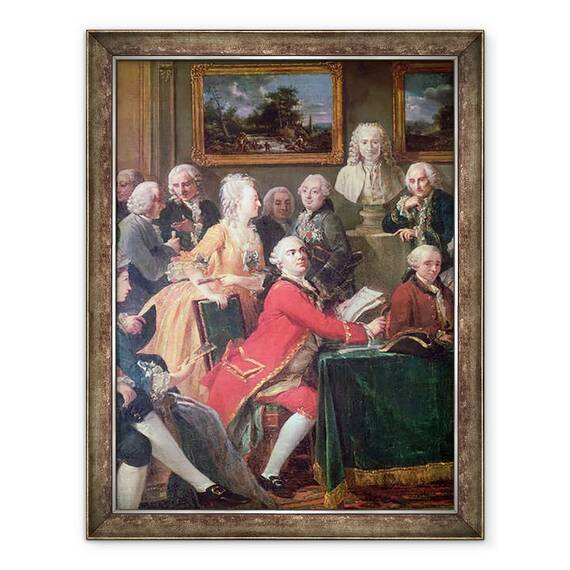 Tablou inramat - Anicet-Charles Lemonnier - O serata la casa doamnei Geoffrin detaliu al lui Lekain si domnisoarei Clairon, 60 x 80 cm - - Roveli
