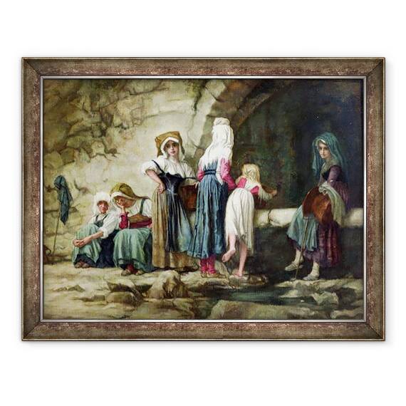 Tablou inramat - Antoine Auguste Ernest Herbert - tarani la o fantana, 60 x 80 cm - - Roveli