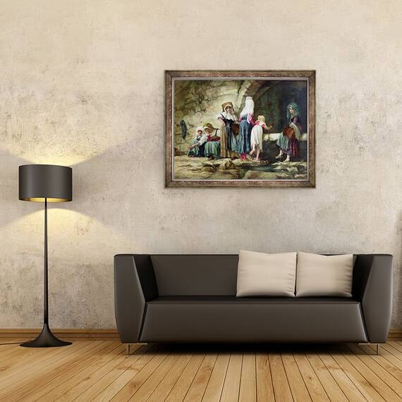 Tablou inramat - Antoine Auguste Ernest Herbert - tarani la o fantana, 60 x 80 cm - 2- Roveli