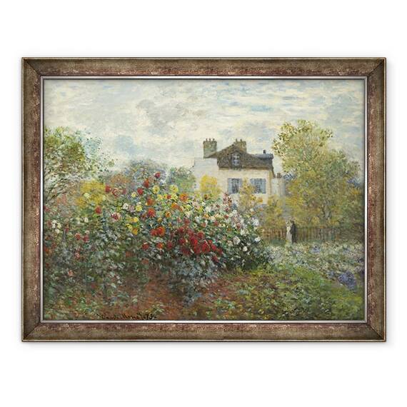 Tablou inramat - Claude Monet - Gradina Artistului din Argenteuil Un colt al gradinii cu dalii, 60 x 80 cm - - Roveli