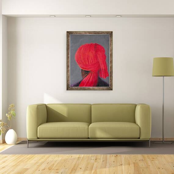 Tablou inramat - Lincoln Seligman - Turban rosu pe gri, 60 x 80 cm - 2- Roveli