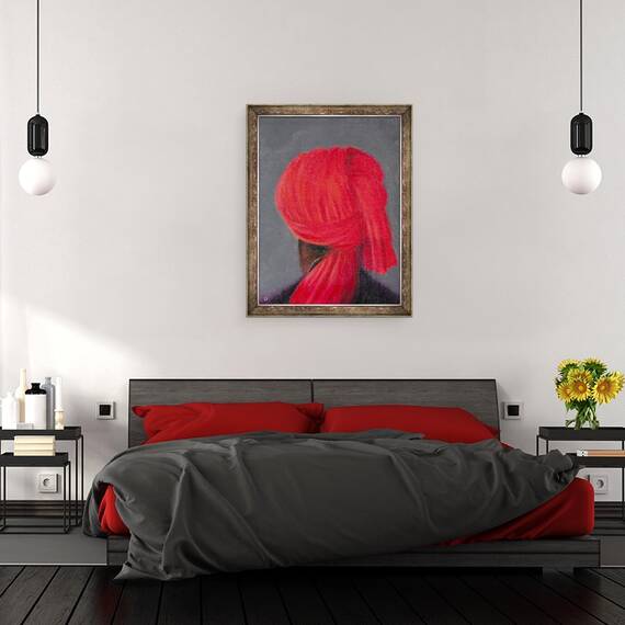 Tablou inramat - Lincoln Seligman - Turban rosu pe gri, 60 x 80 cm - 3- Roveli