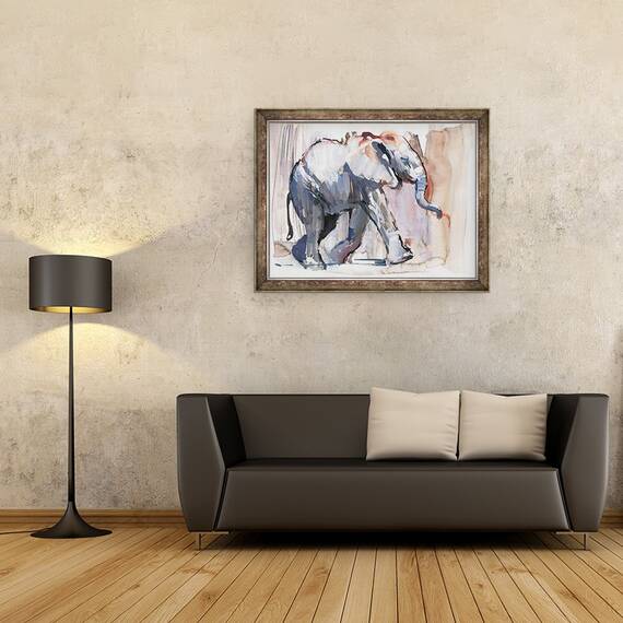 Tablou inramat - Mark Adlington - Copil elefant, 60 x 80 cm - 2- Roveli