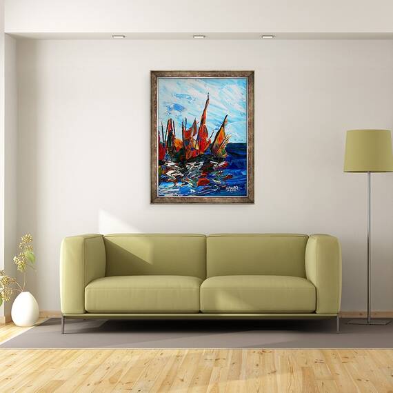 Tablou inramat - Patricia Brintle - Voiliers au port a bainet, 60 x 80 cm - 2- Roveli