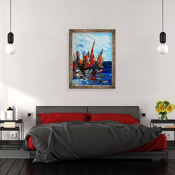 Tablou inramat - Patricia Brintle - Voiliers au port a bainet, 60 x 80 cm - 3- Roveli
