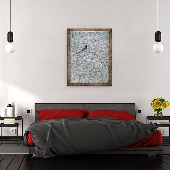 Tablou inramat - Ruth Addinall - Mierla in copac I, 60 x 80 cm - 3- Roveli