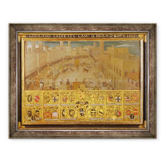 Tablou inramat - Scoala Italiana - Turneu in Piazza del Campo, Siena, 60 x 80 cm - - Roveli