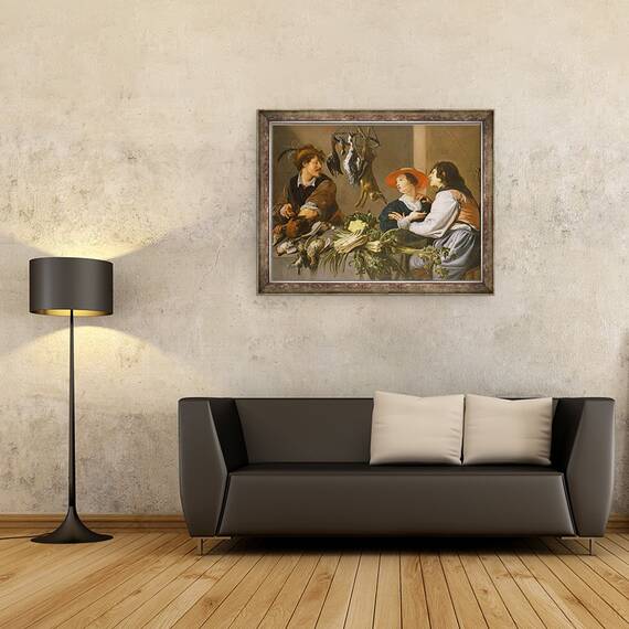 Tablou inramat - Theodor Rombouts - Vanzatorii de jocuri si legume, 60 x 80 cm - 2- Roveli