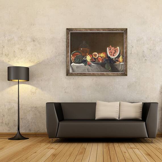 Tablou inramat - Carlo Saraceni - Natura moarta cu pepeni verzi si carafa de vin alb, 60 x 80 cm - 2- Roveli