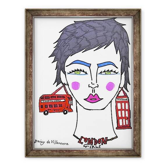Tablou inramat - Daisy de Villeneuve - Londra Girls, 60 x 80 cm - - Roveli