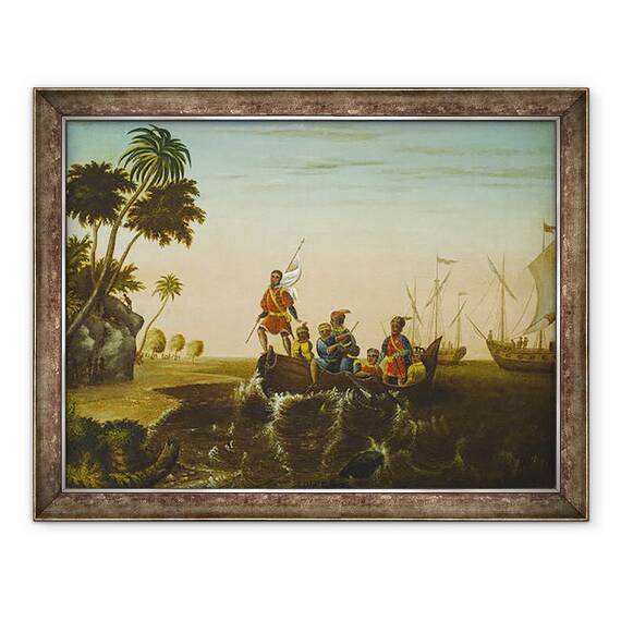Tablou inramat - Edward Hicks - Aterizarea lui Columb, 60 x 80 cm - - Roveli
