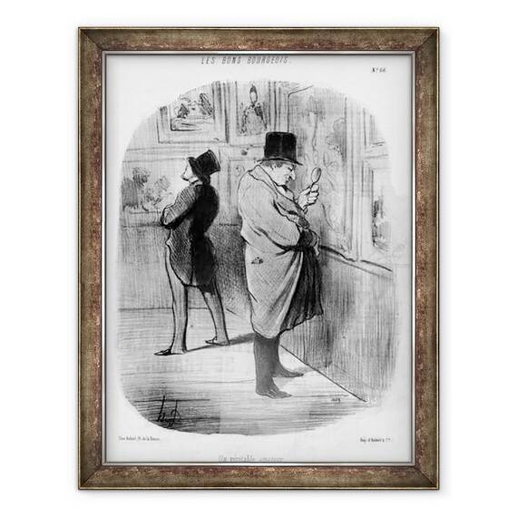 Tablou inramat - Honore Daumier - O adevarata iubitoare de arta, din seria caricaturilor Good Burghez, publicata in Le Charivari, 16 mai, 60 x 80 cm - - Roveli