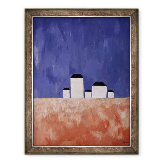 Tablou inramat - Kazimir Severinovich Malevich - Peisaj cu 5 case, 60 x 80 cm - - Roveli