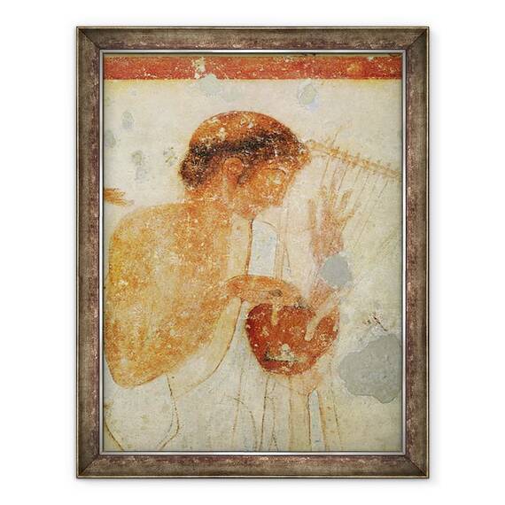 Tablou inramat - Etruscan - Detaliu al muzicianului care canta la titera sau la lira, din Mormantul Tricliniumului, 60 x 80 cm - - Roveli
