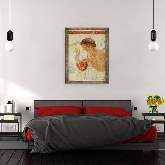 Tablou inramat - Etruscan - Detaliu al muzicianului care canta la titera sau la lira, din Mormantul Tricliniumului, 60 x 80 cm - 3- Roveli