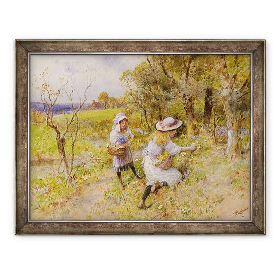 Tablou inramat - William Stephen Coleman - Culegatorii de Primrose, 60 x 80 cm - - Roveli