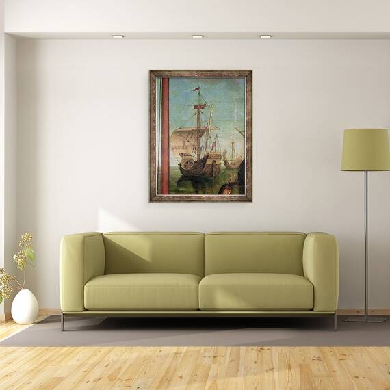 Tablou inramat - Vittore Carpaccio - intalnirea si plecarea logodnicului, din ciclul St Ursula, detaliu al unei nave, 60 x 80 cm - 2- Roveli
