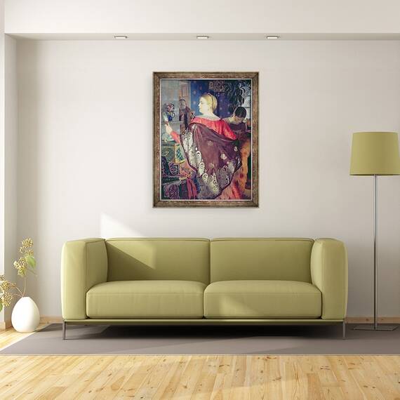Tablou inramat - Boris Mikhailovich Kustodiev - Femeia comerciantului cu o oglinda, 60 x 80 cm - 2- Roveli