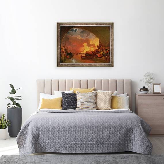 Tablou inramat - Philip James Loutherbourg - Marele Incendiu al Londrei, 60 x 80 cm - 3- Roveli