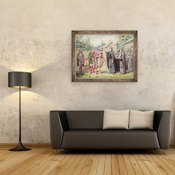 Tablou inramat - Aleksei Danilovich Kivshenko - Ducele Dimitri si Sfantul Sergy la Redonezh inainte de batalia cu tatarii, 60 x 80 cm - 2- Roveli