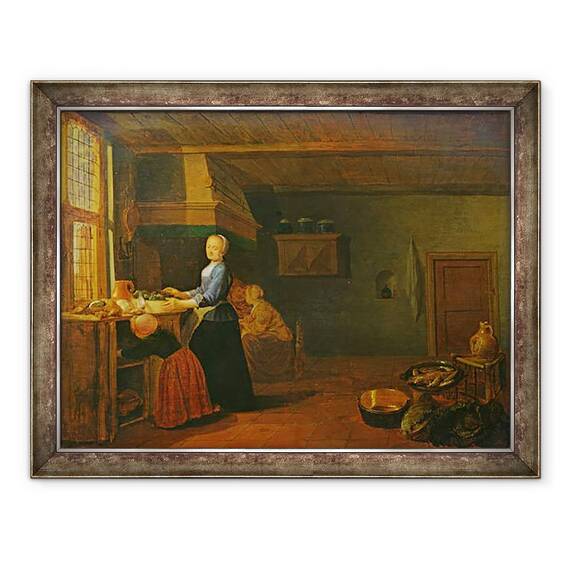 Tablou inramat - Hendrik Martensz Sorgh - Kitchen Interior, 60 x 80 cm - - Roveli
