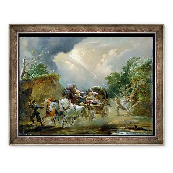 Tablou inramat - Philip James Loutherbourg - Antrenorul intr-o furtuna, 60 x 80 cm - - Roveli