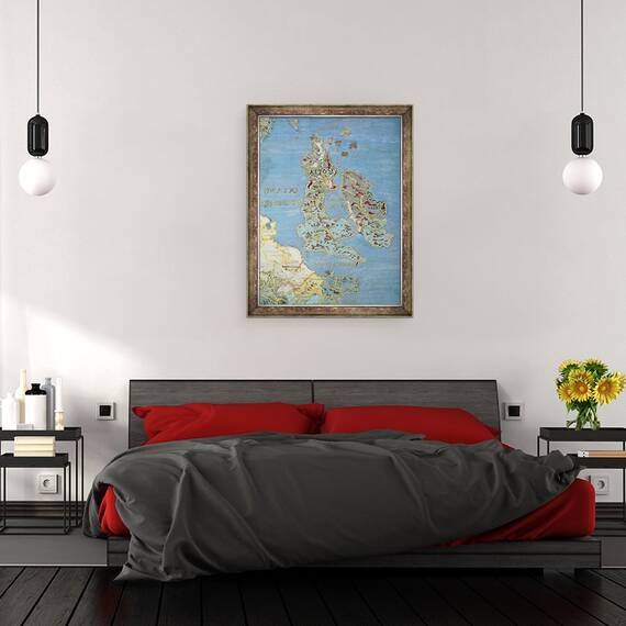 Tablou inramat - Giovanni de' Vecchi - Harta secolului al XVI-lea Marea Britanie si nordul Frantei, 60 x 80 cm - 3- Roveli