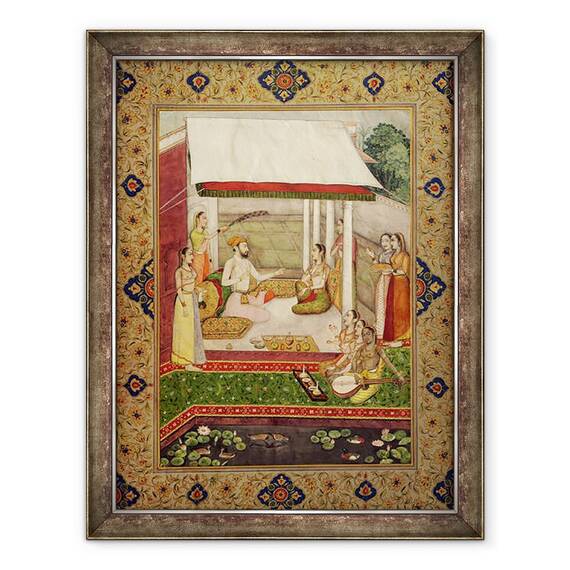 Tablou inramat - Scoala indiana - Un print si printesa ascultand muzica, 60 x 80 cm - - Roveli