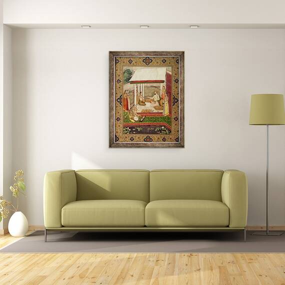 Tablou inramat - Scoala indiana - Un print si printesa ascultand muzica, 60 x 80 cm - 2- Roveli