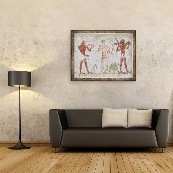 Tablou inramat - Egyptian 18th Dynasty - Kushites care transporta tributuri de aur, fildes si piei de animale, de la mormantul lui Rekhmire, vizir de Tuthmosis III si Amenhotep II, 60 x 80 cm - 2- Roveli