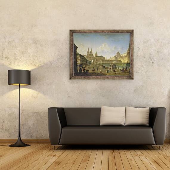 Tablou inramat - Fedor Yakovlevich Alekseev - Vedere a portilor Voskresensky si Nikolsky si Podul Neglinny de pe strada Tverskay din Moscova, 60 x 80 cm - 2- Roveli