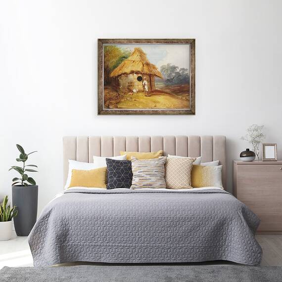 Tablou inramat - George Chinnery - Vedere in sudul Indiei, cu un razboinic in afara coliba lui, 60 x 80 cm - 3- Roveli