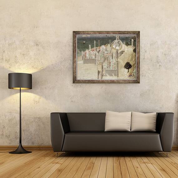 Tablou inramat - Ambrogio Lorenzetti - Vedere spre un oras de coasta, 70 x 90 cm - 2- Roveli