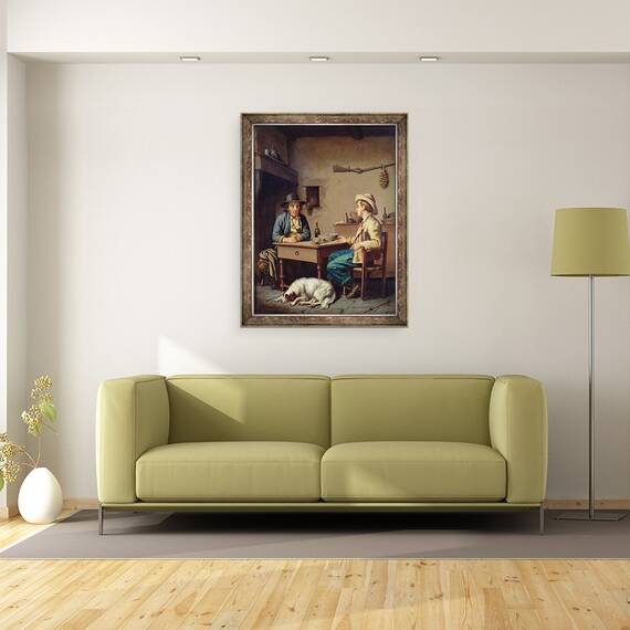 Tablou inramat - Edouard Amable Onslow - Interiorul unei cabane taranesti, 70 x 90 cm - 2- Roveli