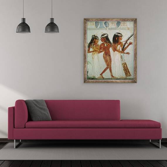 Tablou inramat - Egyptian 18th Dynasty - Muzicieni si dansatoare, din mormantul lui Nakht, 70 x 85 cm - 2- Roveli