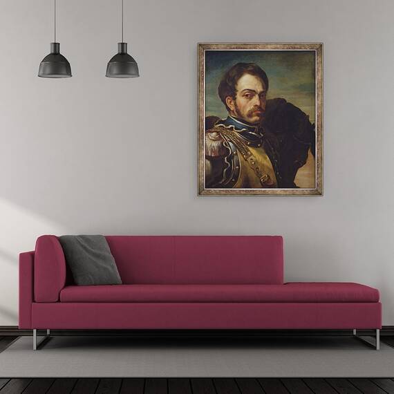 Tablou inramat - Theodore Gericault - Ofiter Carabinier cu calul sau, 50 x 60 cm - 2- Roveli