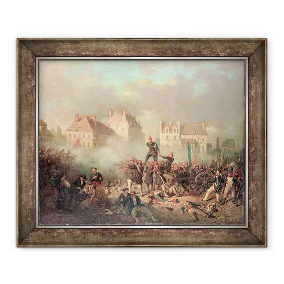 Tablou inramat - Tony Francois de Bergue - Ofiter care da ordinul de tragere, 50 x 60 cm - - Roveli