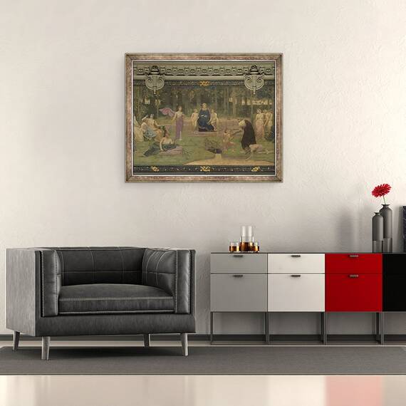 Tablou inramat - Pierre Puvis de Chavannes - Lemn sacru, pictura murala in Marele Amfiteatru reprezentand figuri alegorice ale Sorbonei, 50 x 60 cm - 2- Roveli