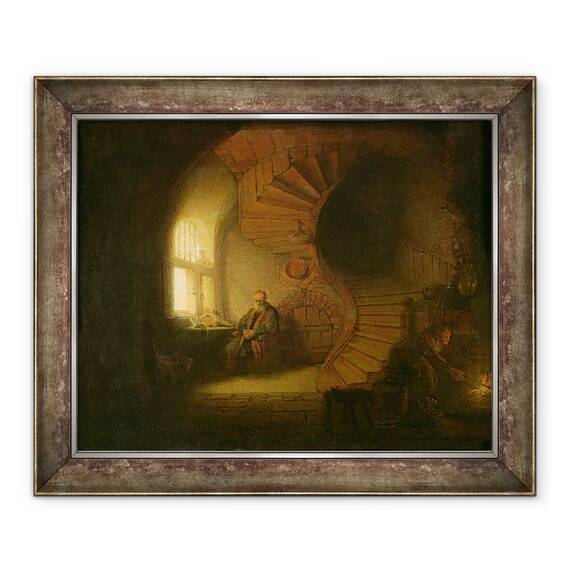Tablou inramat - Rembrandt Harmensz van Rijn - Filozof in meditatie, 50 x 60 cm - - Roveli