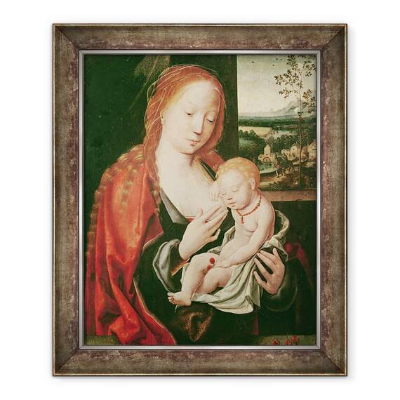 Tablou inramat - Joos van Cleve - Fecioara si Copilul Dormit, 50 x 60 cm - - Roveli