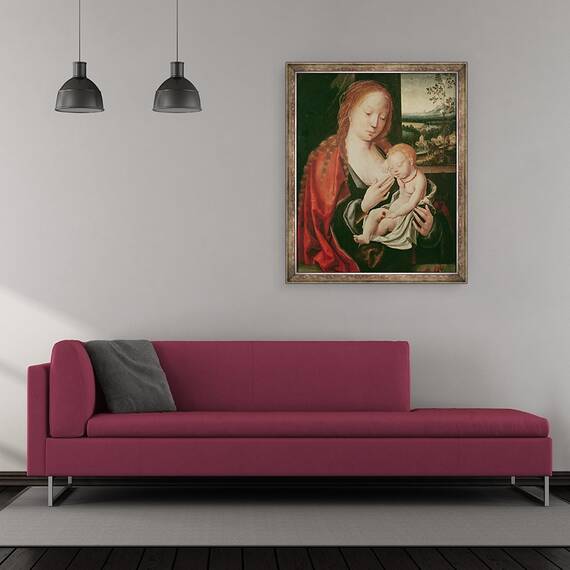 Tablou inramat - Joos van Cleve - Fecioara si Copilul Dormit, 50 x 60 cm - 2- Roveli
