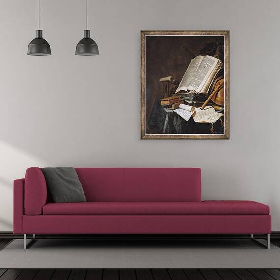 Tablou inramat - Jan Vermeulen - Carti si instrumente muzicale, 50 x 60 cm - 2- Roveli