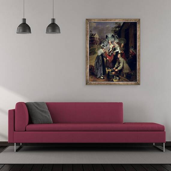 Tablou inramat - Henri Valton - Un negustor care vinde esarfe femeilor din Troyes, 50 x 60 cm - 2- Roveli