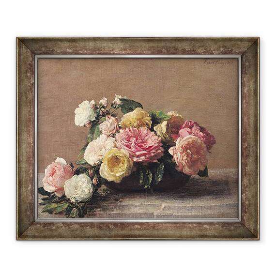 Tablou inramat - Ignace Henri Jean Fantin-Latour - Trandafiri intr-un vas, 50 x 60 cm - - Roveli